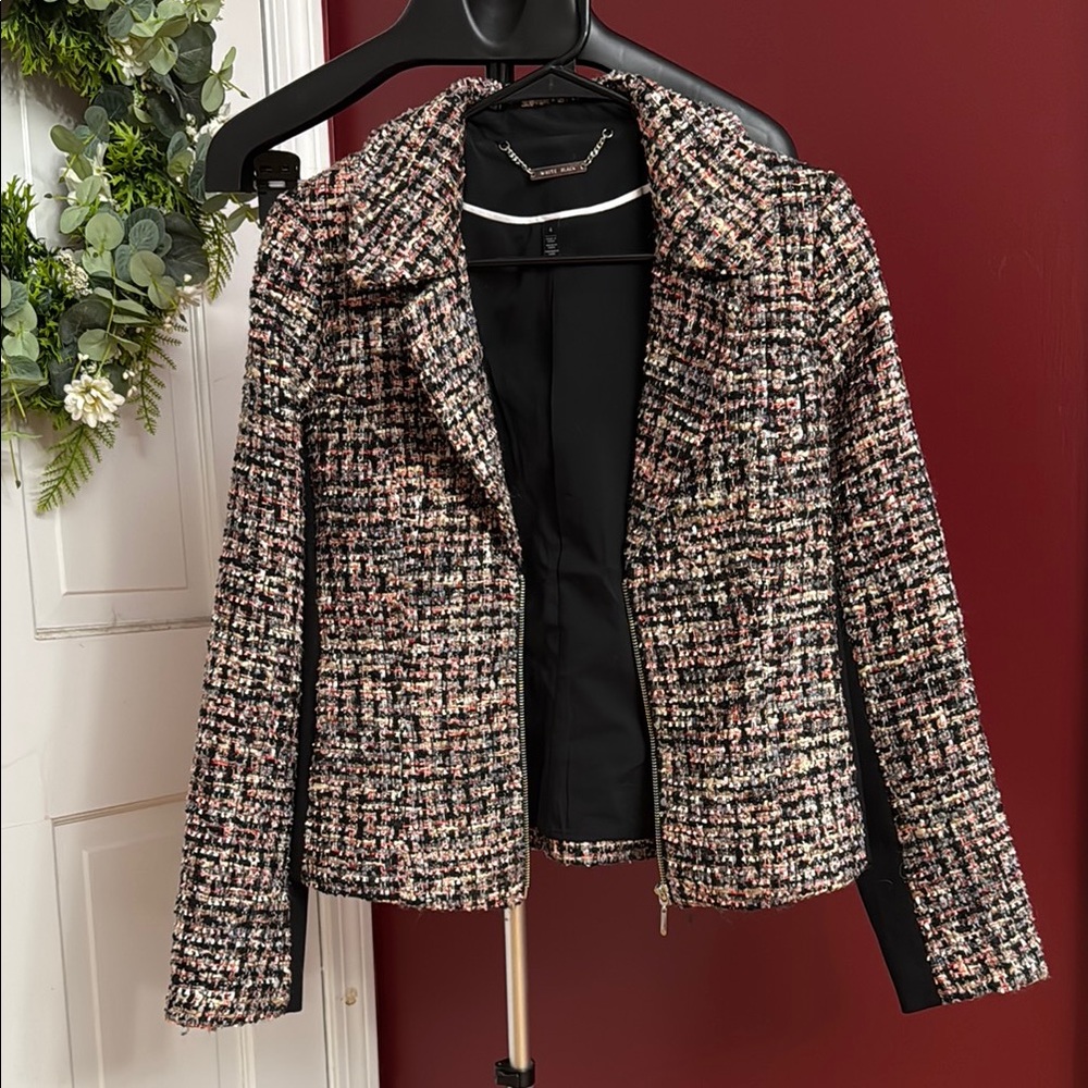 Women's Tweed Jacket - Pink, Black, and White